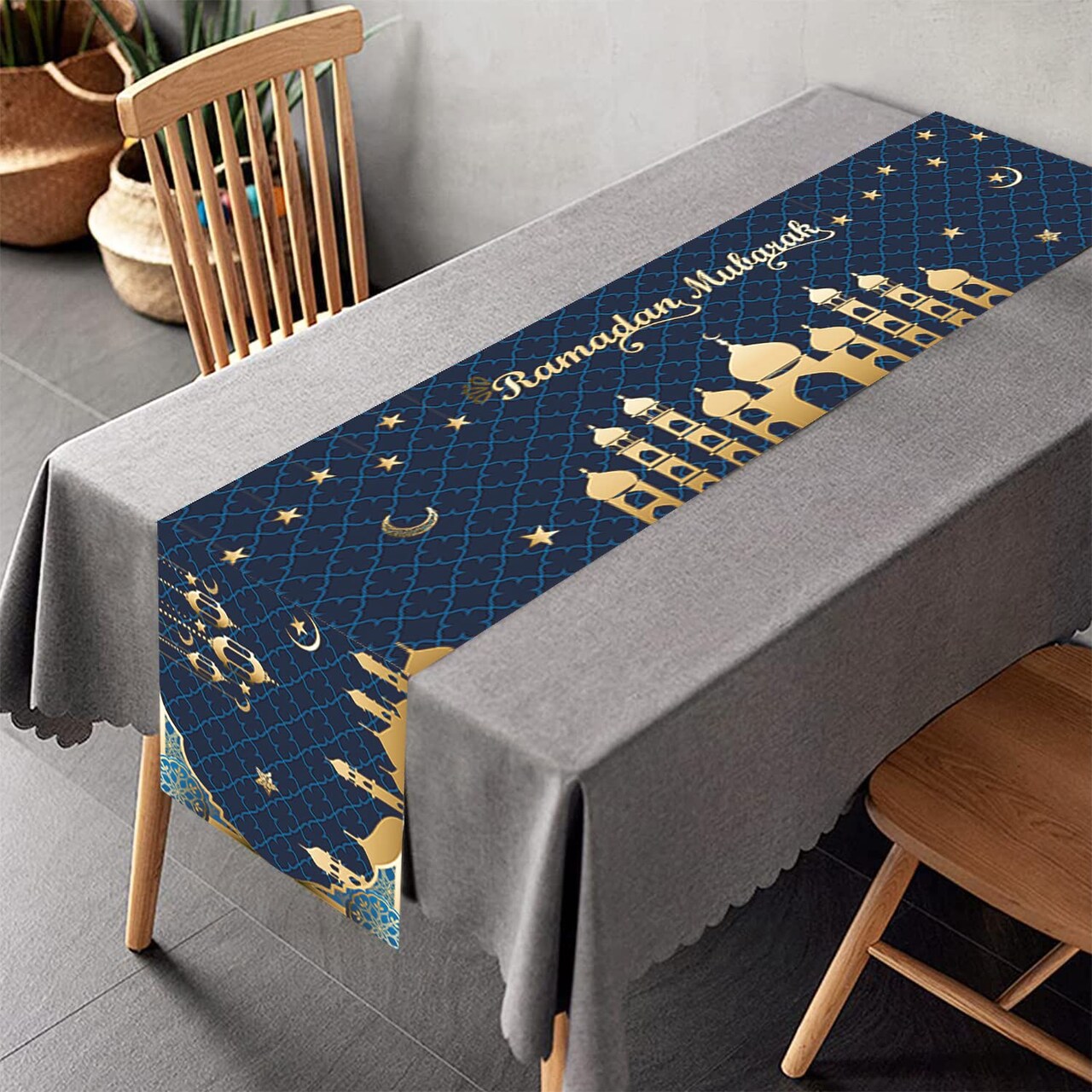 Table Runner Table Decorations - Ramadan Mosque Lantern Islamic Happy Ramadan Mubarak Party Supplies Decorations, 13.8x71 inches